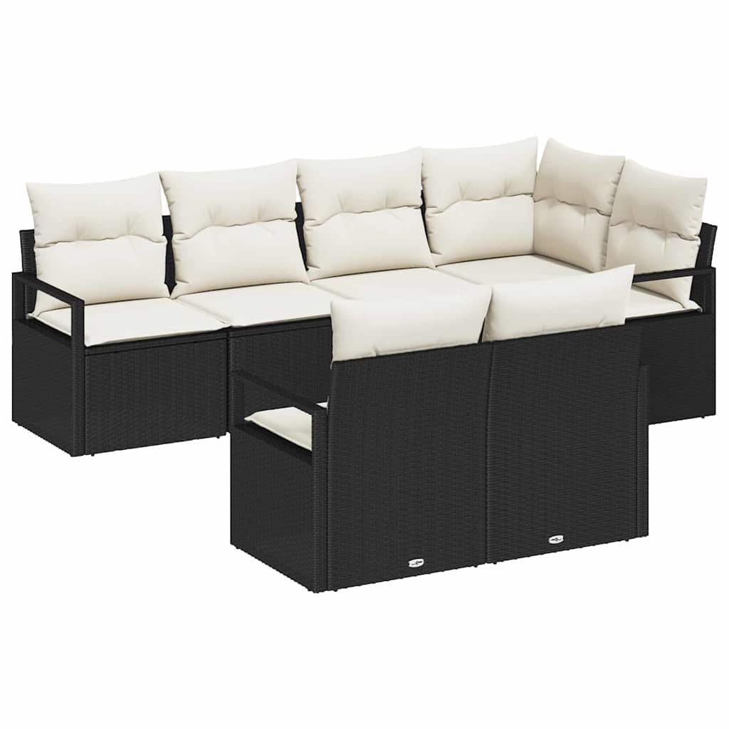 Garten-Sofa-Set mit Kissen mit Speicher 7 pcs Schwarz und Creme